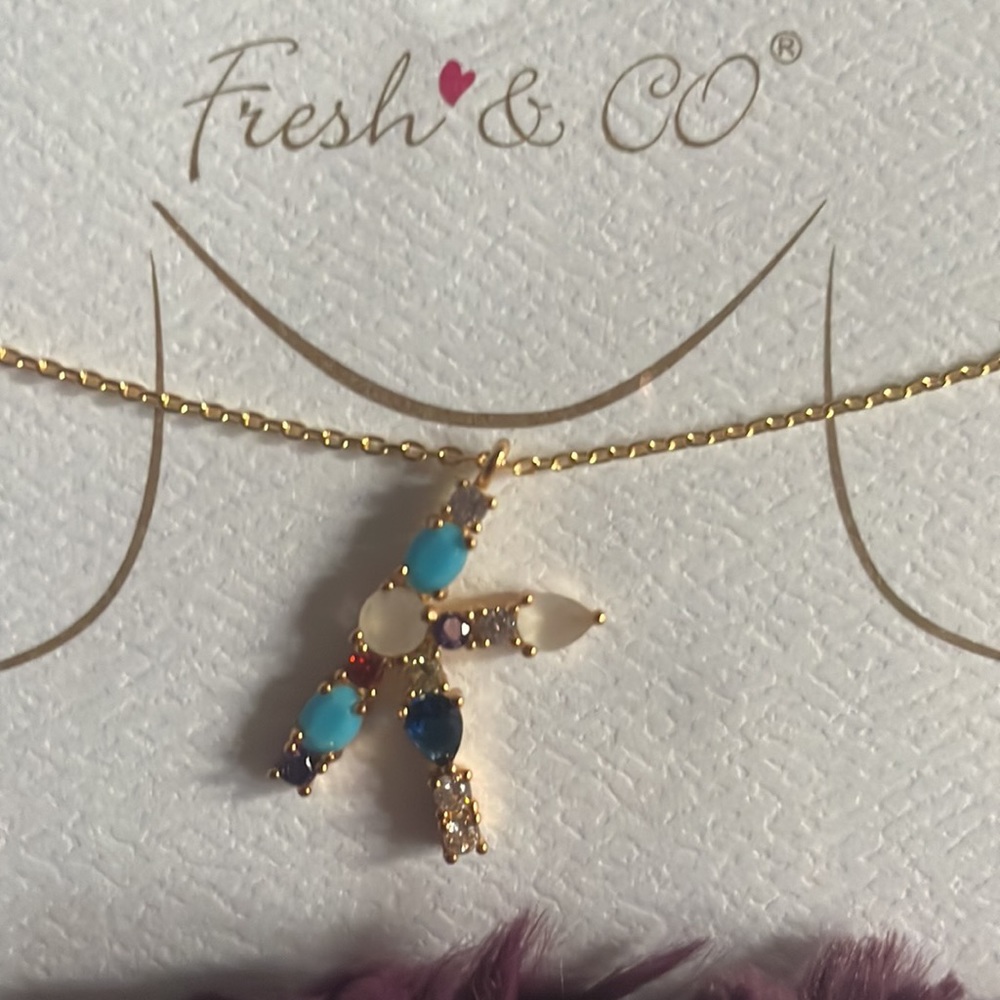 ✨✨FRESH& CO GOLD 🌈 RAINBOW CUBIC ZIRCONIA INTIAL K NECKLACE 💎